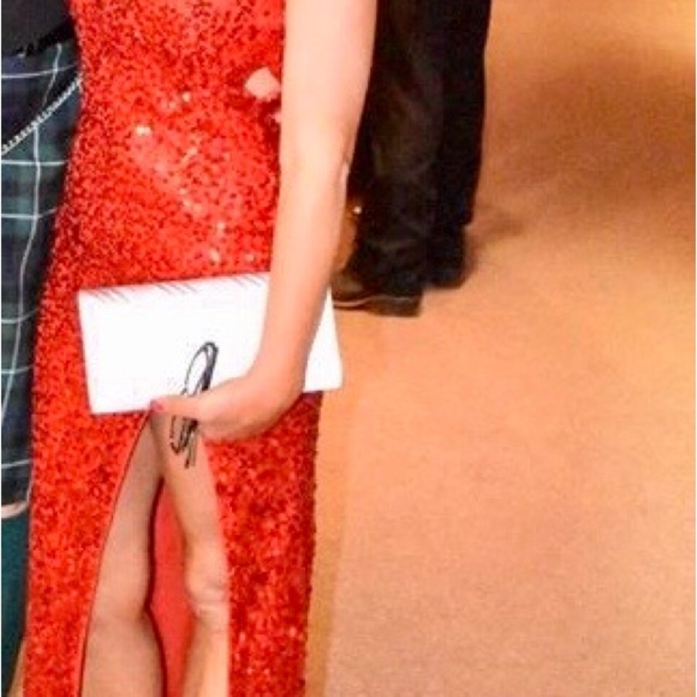 Red Sequin Gown With Train - image 2